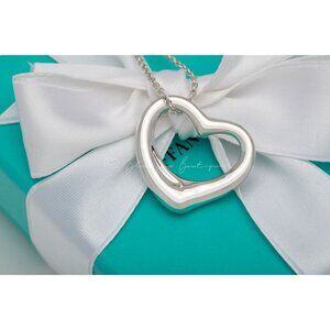 Tiffany & Co. Elsa Peretti Open Heart Pendant 22mm Silver Necklace 16" Chain